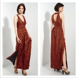 Milly Caroline chevron orange and navy maxi dress size 2
